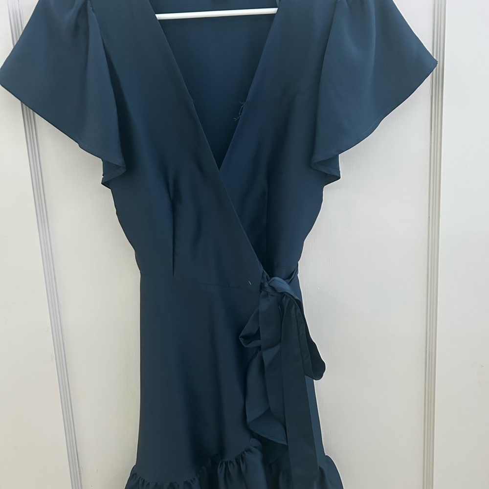 Trixxi Blue Ruffled Wrap Midi Dress
